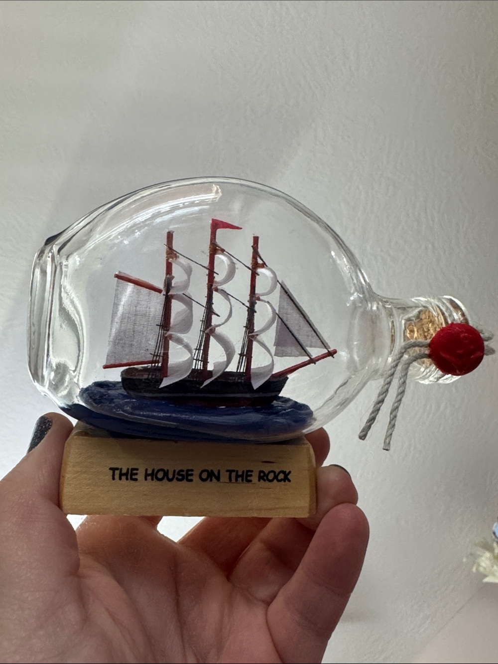 Red & White Ship in a Bottle Home Art